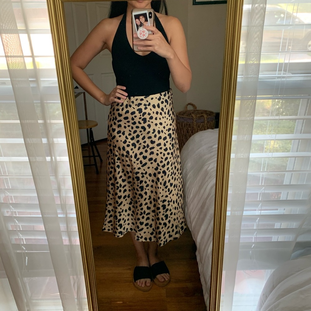 Leopard midi satin skirt, size small